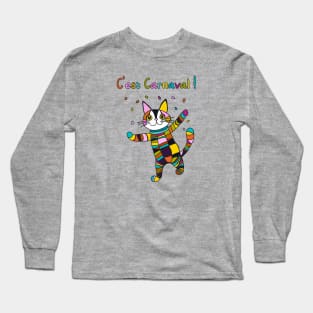 C'est Carnaval! Carnival, Mardi Gras Harlequin Cat Long Sleeve T-Shirt